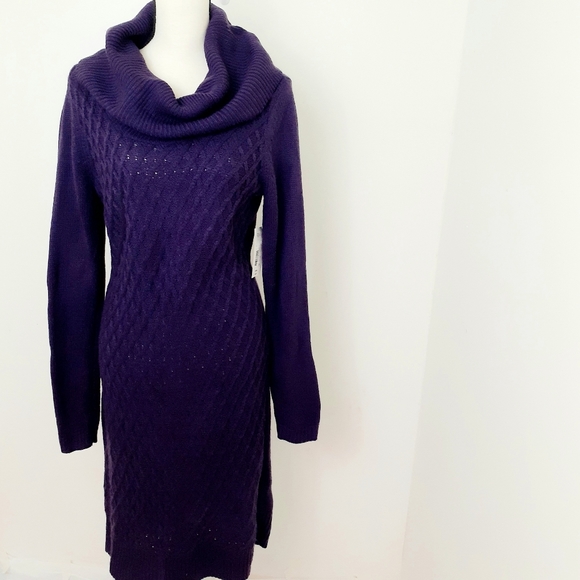A.n.a Women's Purple Cowl Neck Comfortable Sweater Dress Size L - Picture 4 of 7